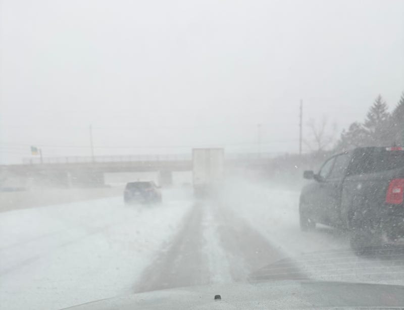 A driver's view along I-696 at Orchard Lake Rd., just before noon on Monday. 