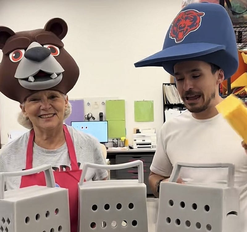 Manuel Rojas and his mother Grace Rojas are the owners of Foam Party Hats, which makes the iconic cheese grater hats Bears fans and players have been seen wearing during games against the Packers. 