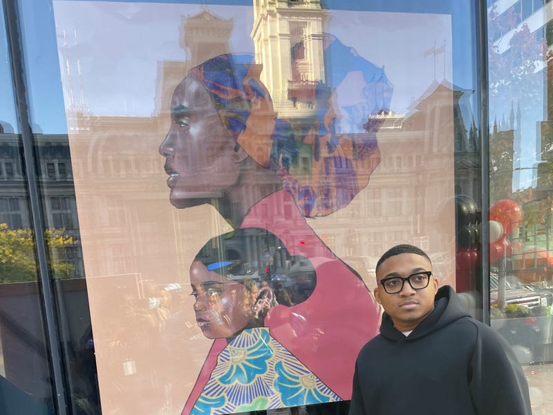 One of the pieces of art as part of Love and Grit, displayed throughout Black and brown-owned businesses in Philadelphia in late fall 2021.