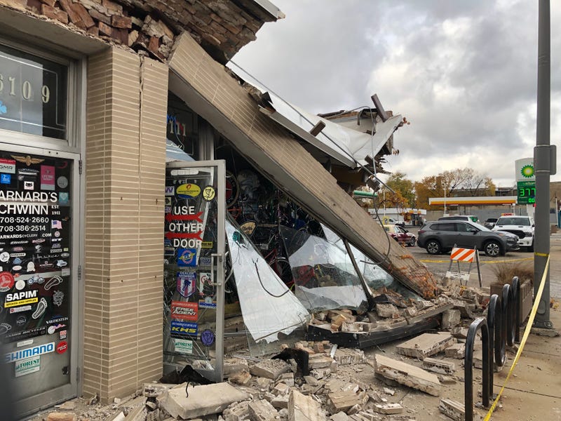 A crash overnight heavily damaged a historic bike shop in Oak Park.