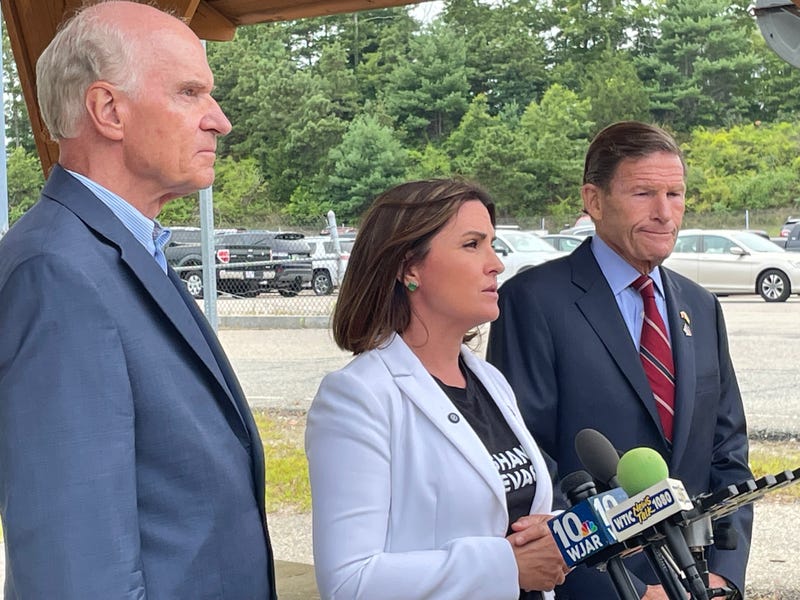 Rep. Bill Keating (D-MA), Jessica Bradley Rushing of AfghanEvac and Sen. Richard Blumenthal (D-CT)