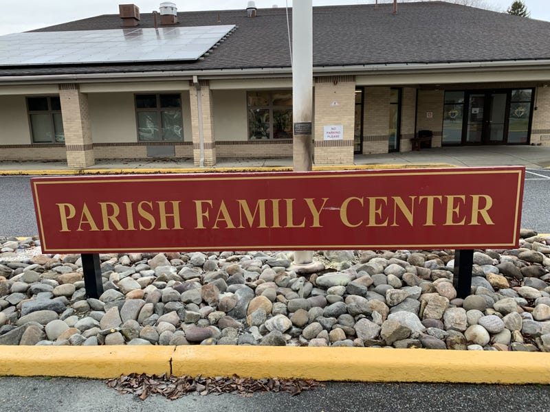A burned flagpole behind the parish center sign at Our Lady of Hope - Saint Agnes Church in Gloucester Township. Authorities accuse Peter Sirolli, 40 of Deptford, of lighting the flagpole and causing damage to other Catholic churches across South Jersey on Friday.