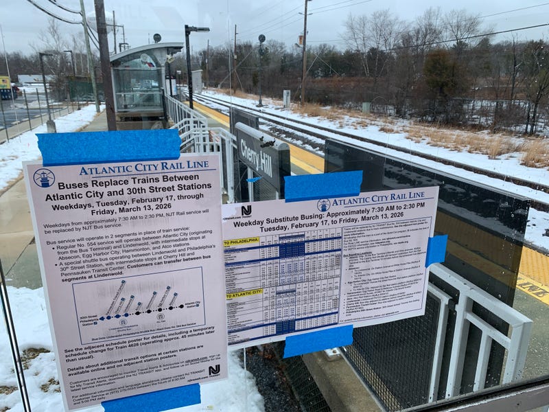 copy of a rail schedule posted at the Cherry Hill's Atlantic City Rail stop