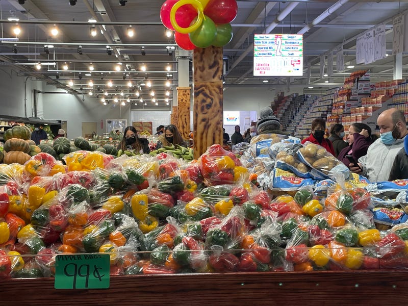 A large pile of fresh produce at a new supermarket in Juniata.