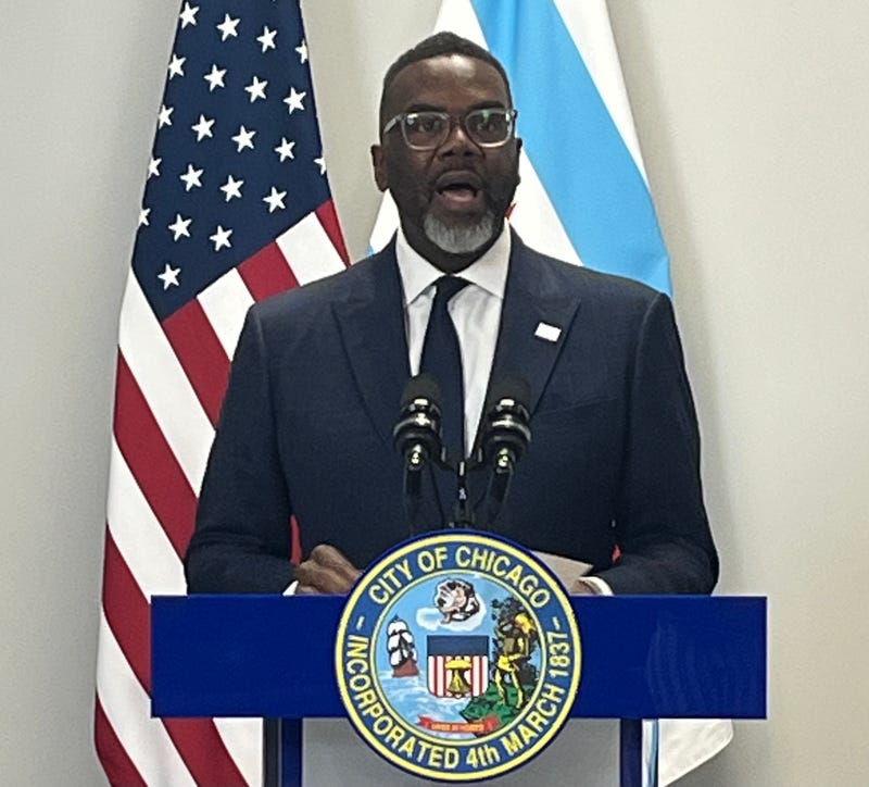 Chicago mayor Brandon Johnson talks to reporters at City Hall February 10, 2026.