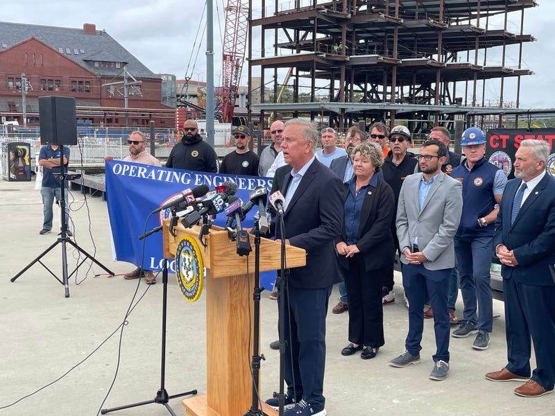 Gov. Ned Lamont (D-CT) at City Pier in New London, talking about the resumption of the Revolution Wind project, 9/23/25