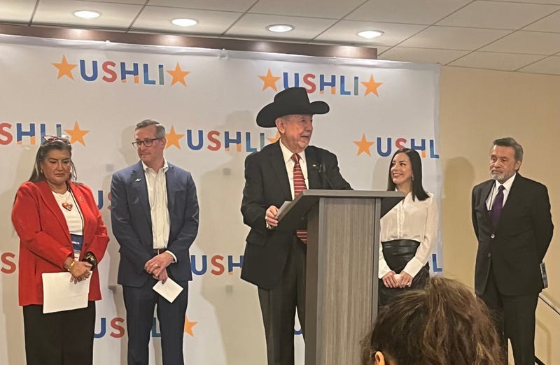 U.S. Hispanic Leadership Institute president Dr. Juan Andrade (center) speaks at the Sheraton Grand Chicago Riverwalk, 301 E. North Water St.
