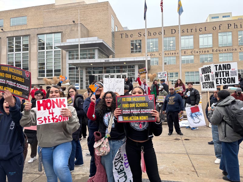 Students from Stetson Middle School rally outside school district headquarters
