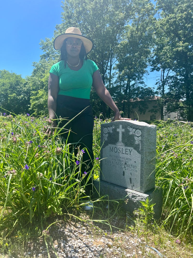 Janise LaBoard with her grandmother's gravesite