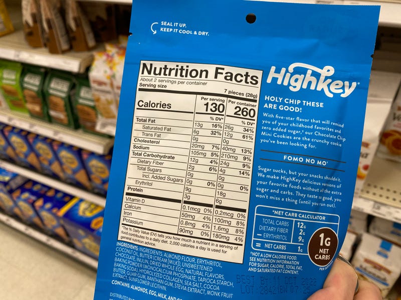 nutrition facts on back of Highkey cookies package