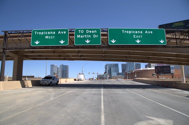 The view along a closed Tropicana Avenue.