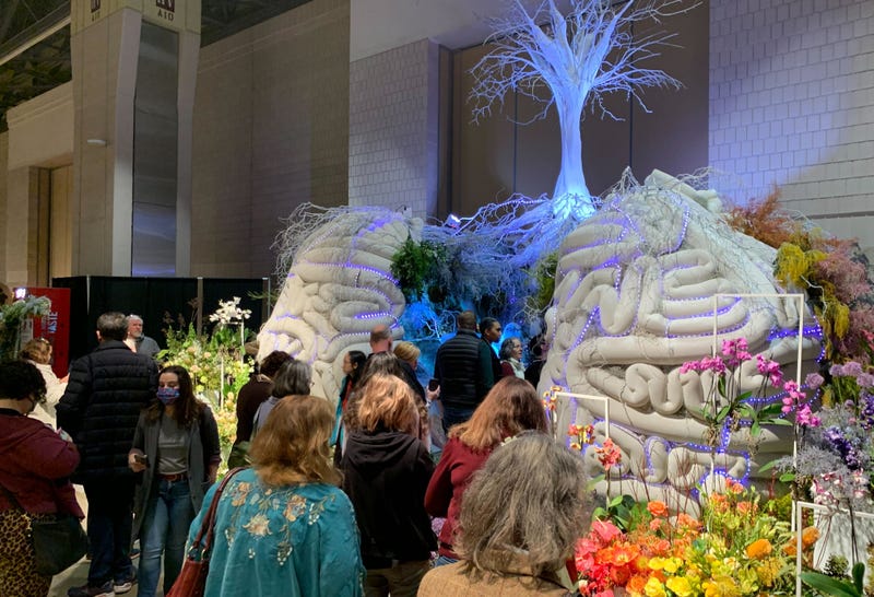 A display designed to look like a brain at the Philadelphia Flower Show.