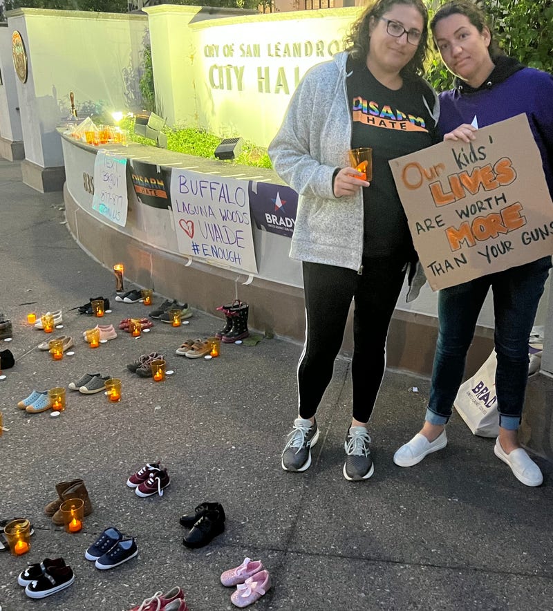 Mindy Finklestein (left) and Jennifer Ebderhardt (right) at the vigil, organized by Brady United Against Gun Violence.