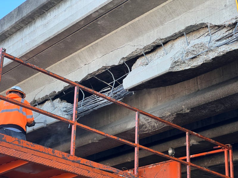 Authorities are looking for the driver of a big rig truck that hit the I-80 freeway overpass on Gilman Street and fled the scene Wednesday morning.