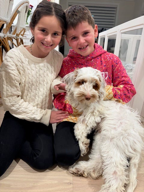 The 3-month-old pup is back home with his family after the ordeal