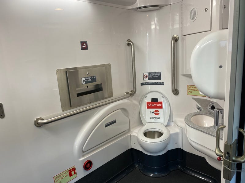 A view of inside the new all-electric Caltrain.