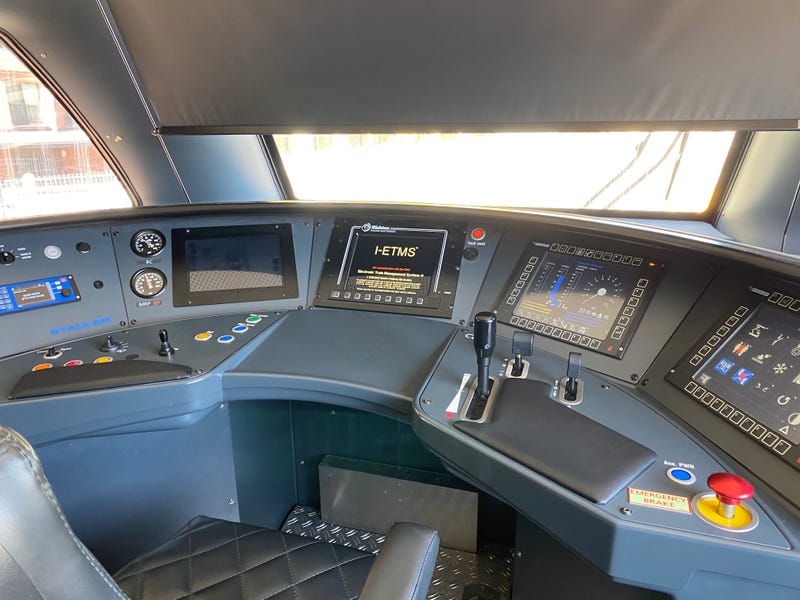 A view of inside the new all-electric Caltrain.