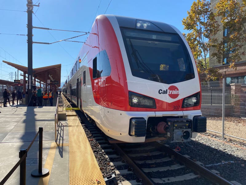 A view of the new all electric Caltrains.