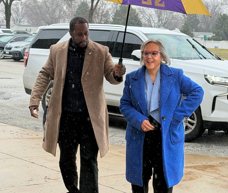 Rep. Robin Kelly (D-2nd District) arrives to vote in the south suburban community of Lynwood.