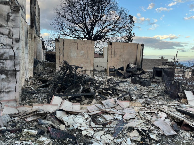 A home destroyed in Lahaina, Maui, by last week's wildfires. 