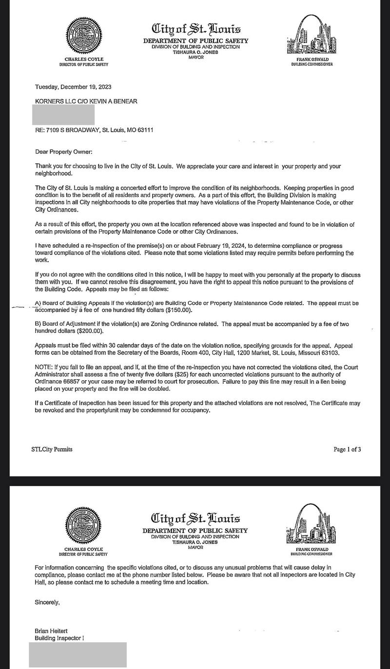 A letter sent from the City's Public Safety Department to the owners of the building Bar:PM occupies.