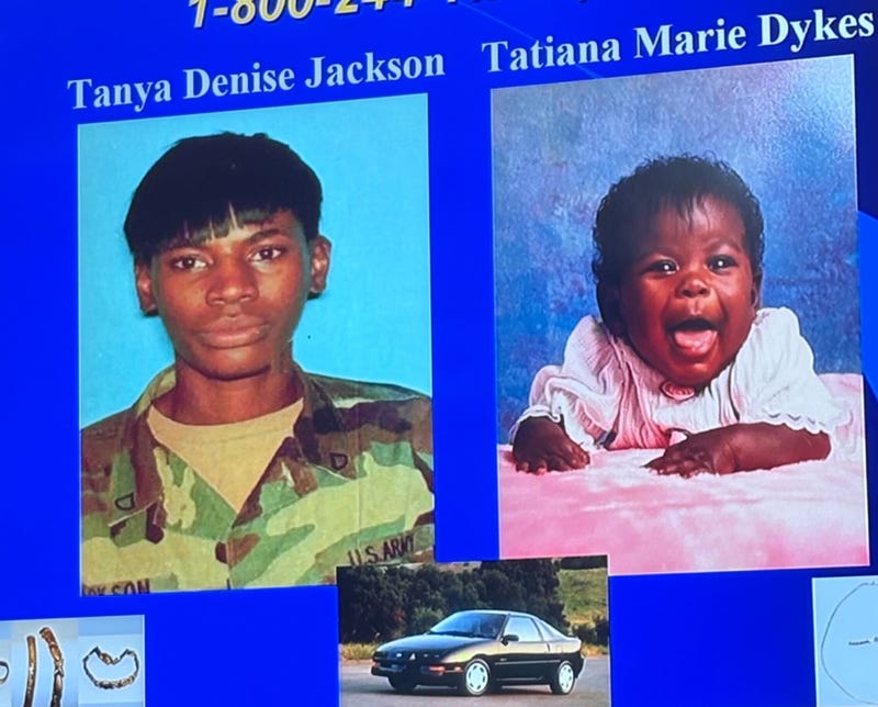 Police identified the bodies of 26-year-old Tanya Denise Jackson and her daughter, 2-year-old Tatiana Marie Dykes, whose remains were discovered in 1997 and 2011, respectively.