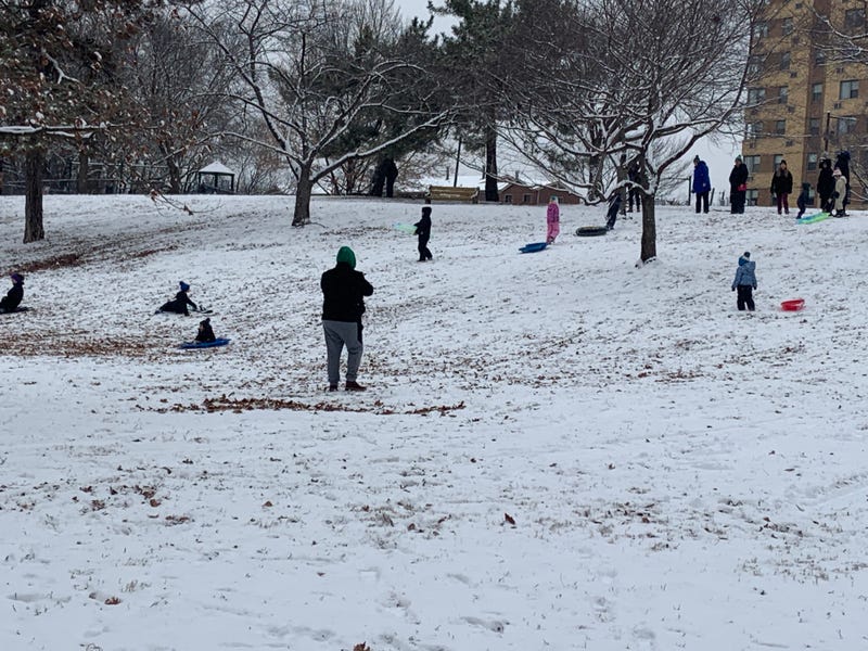 Families took advantage of a snow day on Monday.
