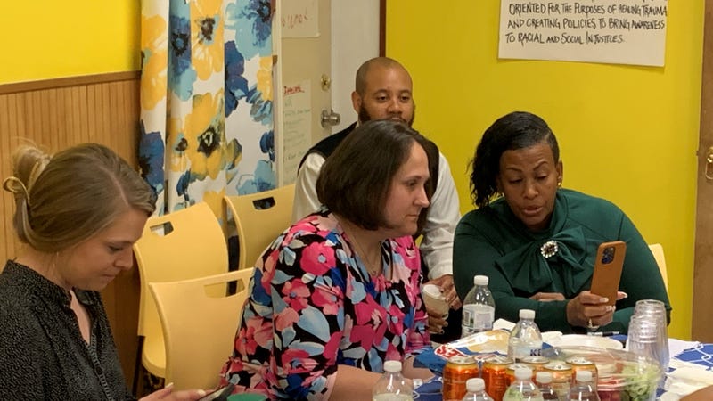 Pennsylvania Department of Drug and Alcohol Programs Secretary Jen Smith (center) tours Why Not Prosper, a drug and alcohol recovery home in Northwest Philadelphia.