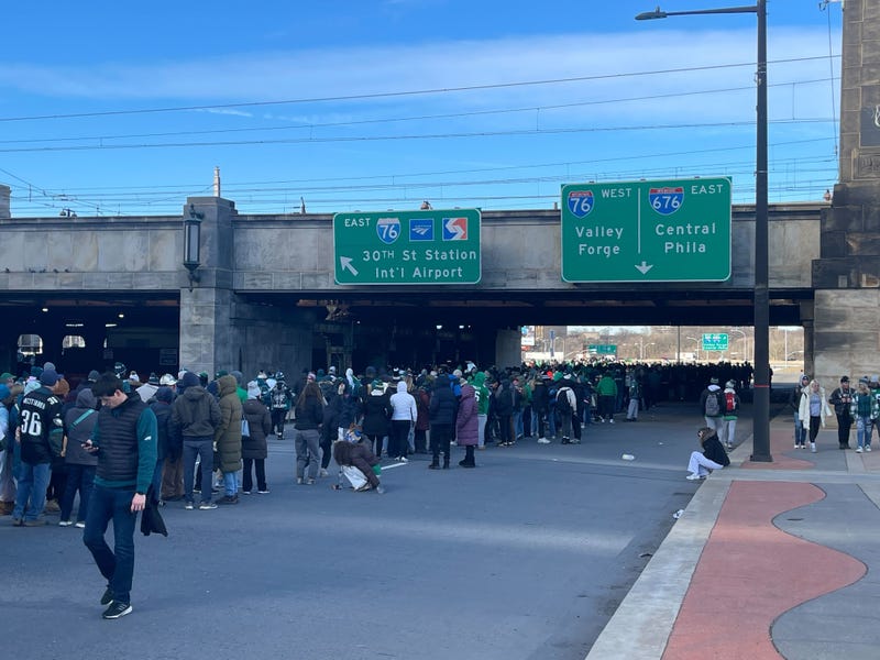 Lines for Regional Rail outside 30th Street Station