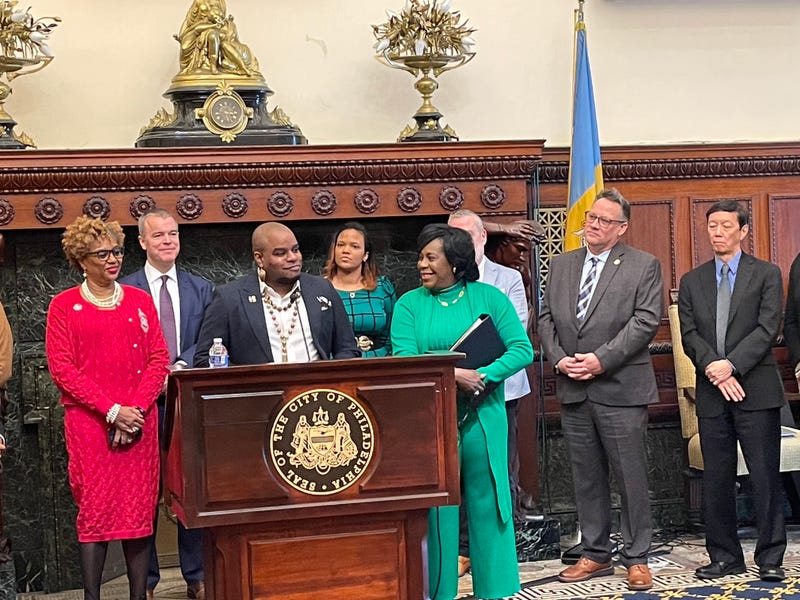 From left: Robin Torrence, Managing Director Adam Thiel, Tyrell Brown, Deputy Mayor Sincere Harris, Mayor Parker, Joe Brasky and Andy Toy.