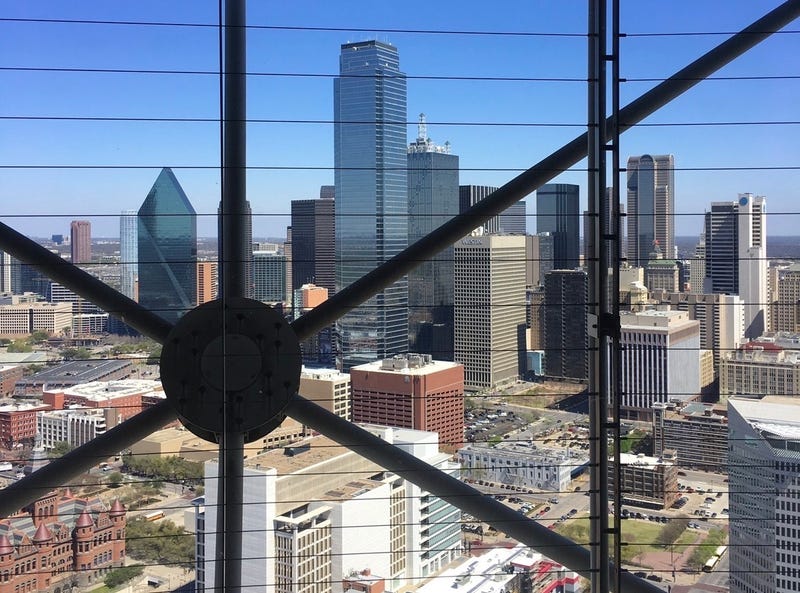 Looking out toward Downtown Dallas from Reunion Tower's GeO-Deck