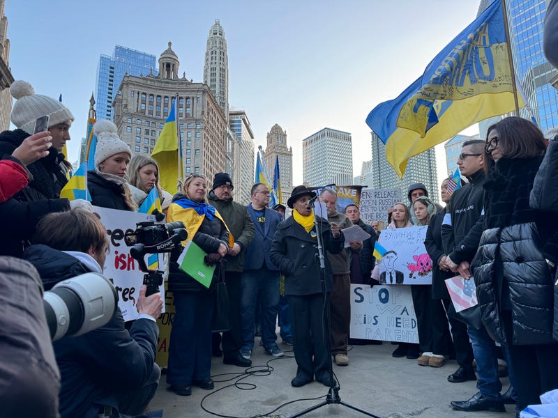 Former Chicago Mayor Lori Lightfoot spoke at Saturday's rally. "We must not waver," she said.