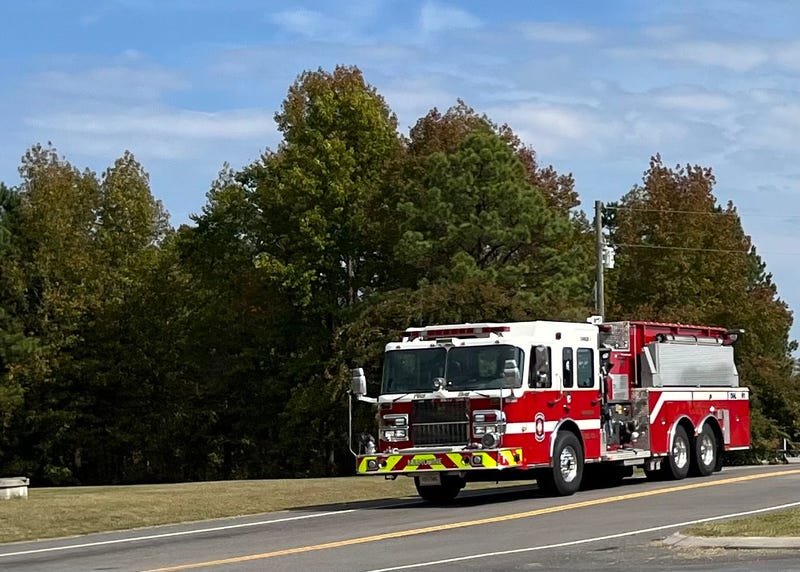 A fire truck on the road