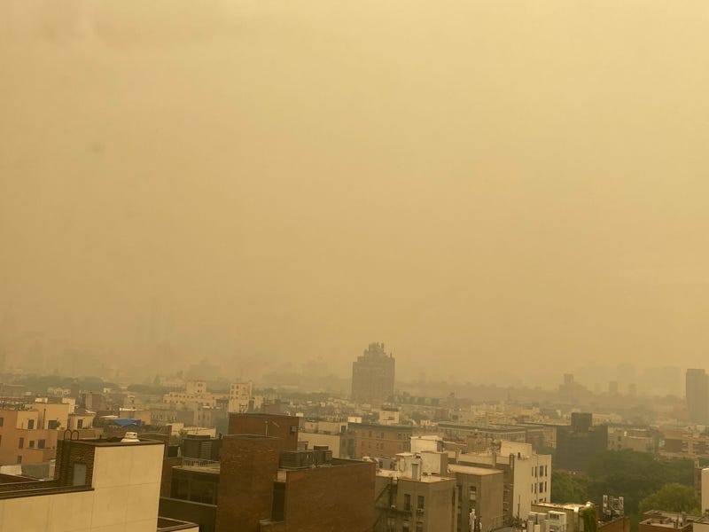 Visibility was limited in Manhattan on June 7, 2023, with Midtown not visible from the Lower East Side
