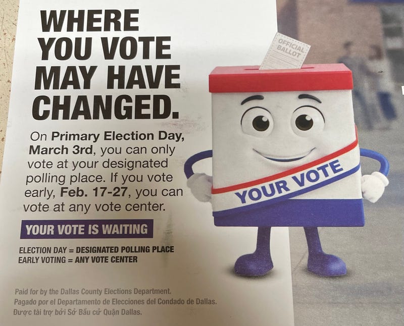 Dallas County mailer alerting voters of Election Day change