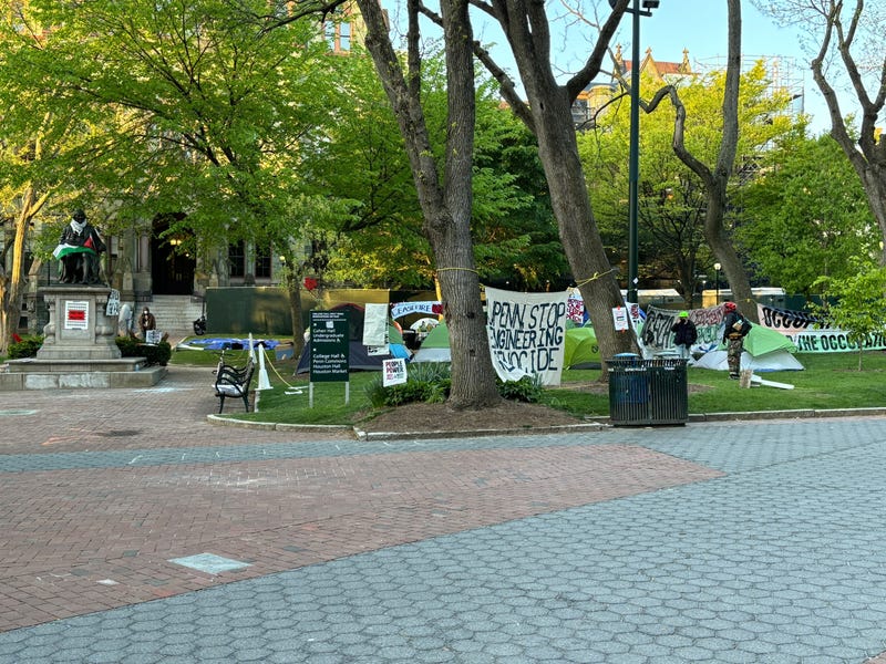 Signs showing support for Palestinians at University of Pennsylvania