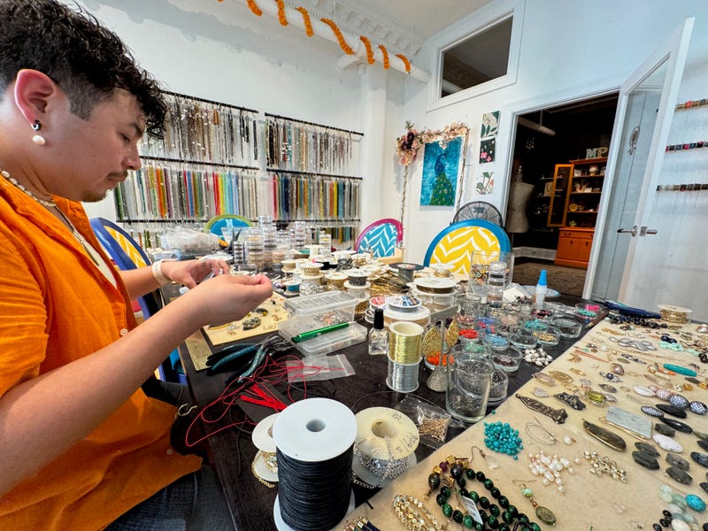 Alex Agudo creates his jewelry lines in his art studio 
