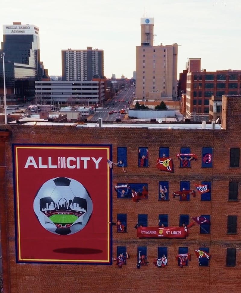 All For City mural by Gonz Jove, commissioned by St. Louis City SC