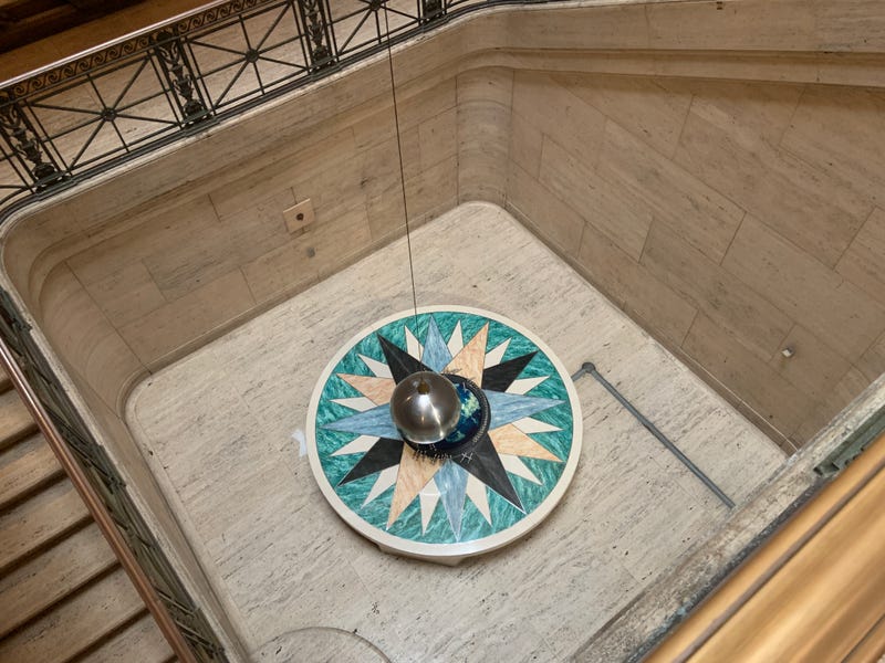 The Franklin Institute's four-story Foucault's Pendulum staircase