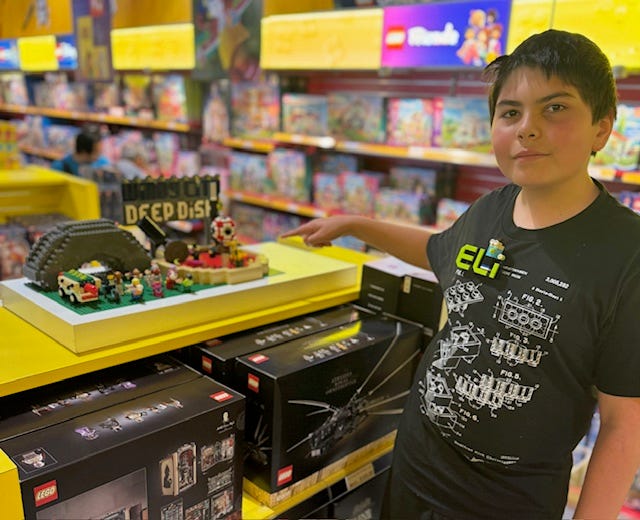 Eli Jankowski shows off his winning LEGO build