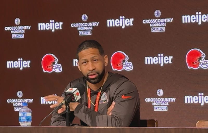 Cleveland Browns executive vice president of football operations and general manager Andrew Berry speaks with reporters on January 22, 2024