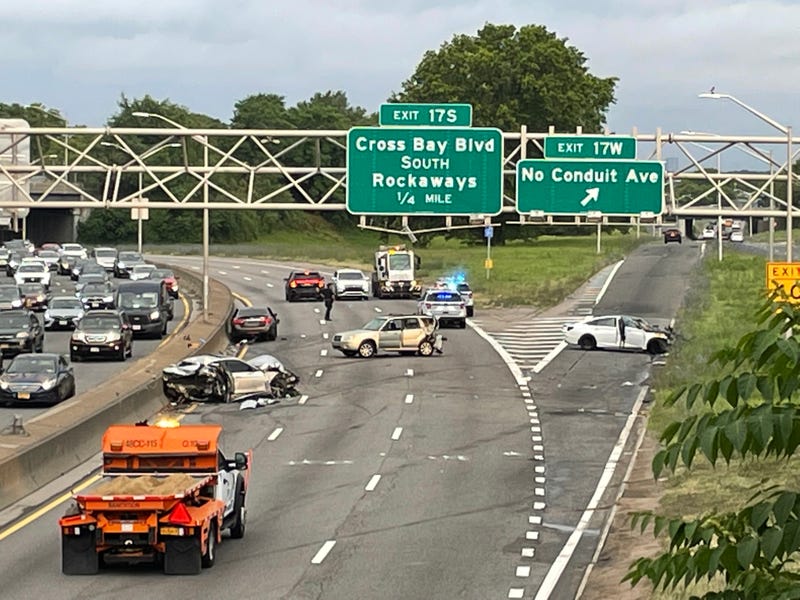 The collision happened just before the Cross Bay Boulevard exit of the westbound Belt Parkway in Ozone Park early Monday morning
