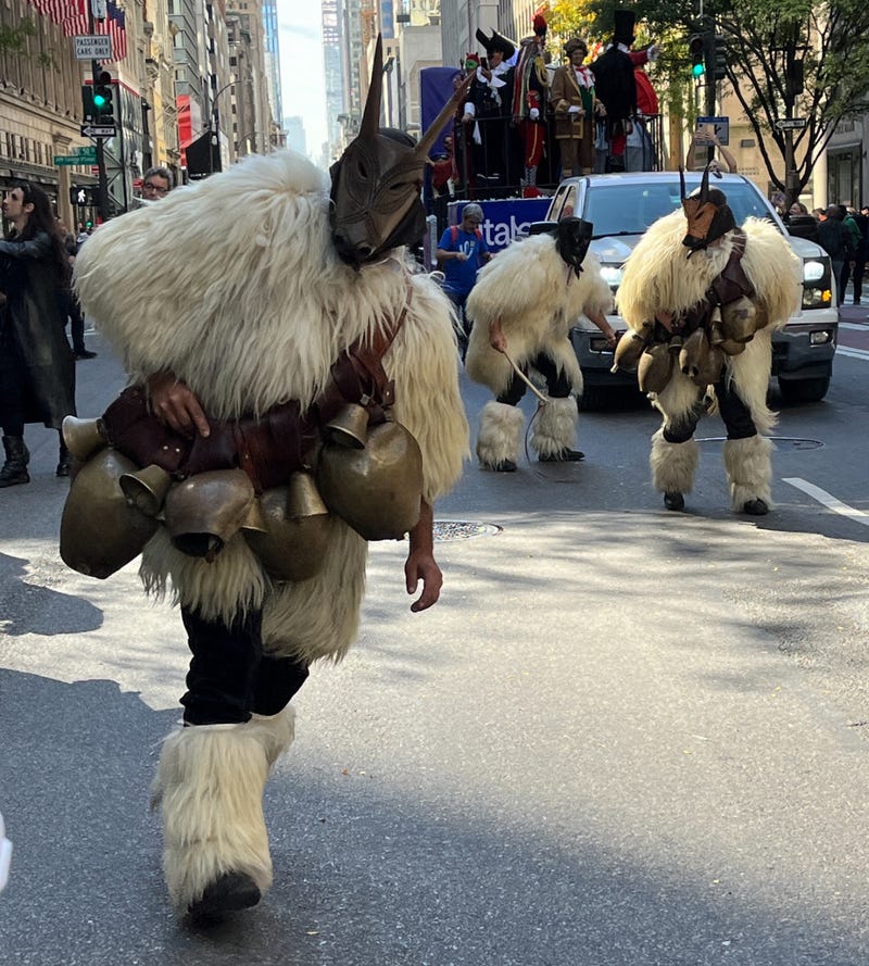 Marchers depict traditional Sardinian Mamuthones from ancient carnivals