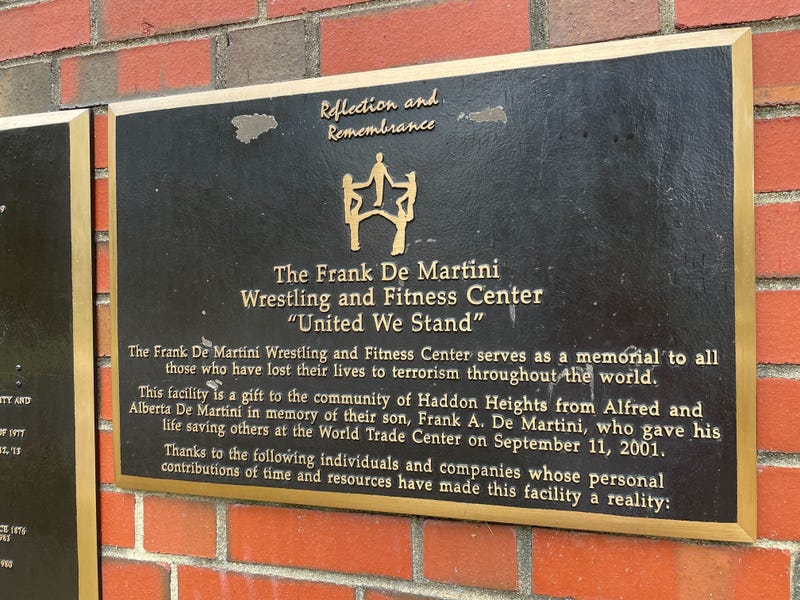 Dedication plaque for the Frank De Martini Wrestling and Fitness Center at Haddon Heights High School