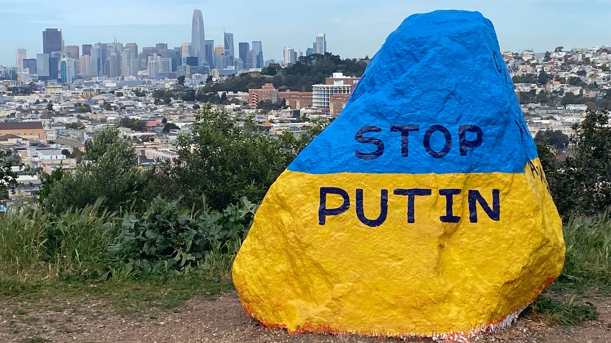 PHOTOS: SF's Bernal rock gets pro-Ukraine makeover, anti-Russian messaging