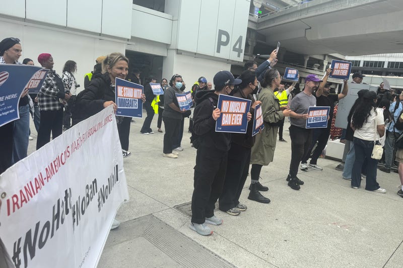 protesters outside airport