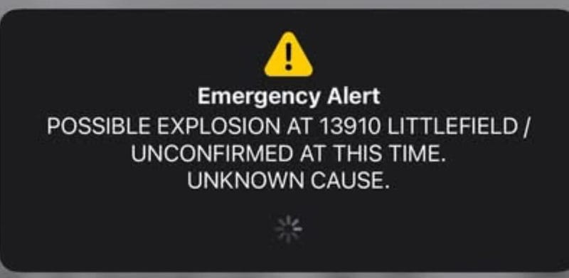 Screen capture of emergency alert