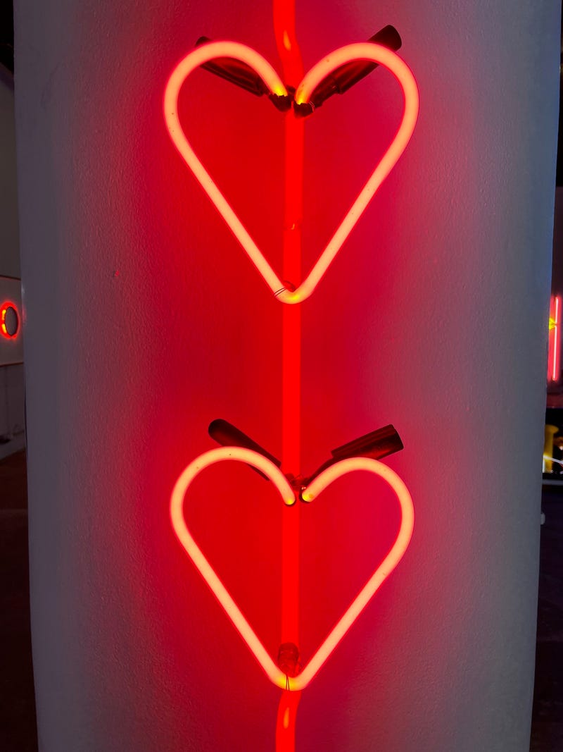 Hearts neon sign at the Neon and Light Museum