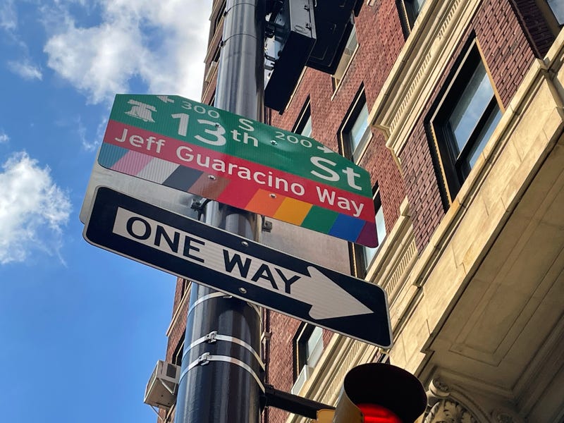 Jeff Guaracino Way on 13th Street in Philadelphia's Gayborhood.