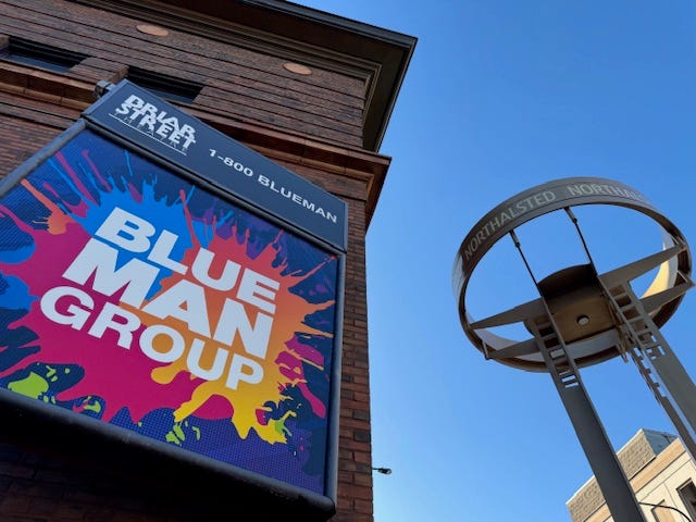 exterior of Briar Street Theatre- Blue Man Group sign